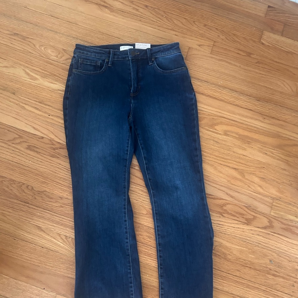 Lauren Conrad Dark Wash  high rise kick flare jeans- Raw Hem - Picture 5 of 5